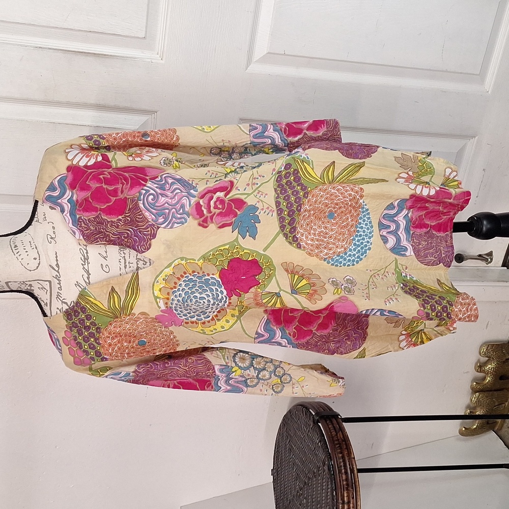 Sam Hilus Classic Tunic Floral Cotton Cover Up Women Size L